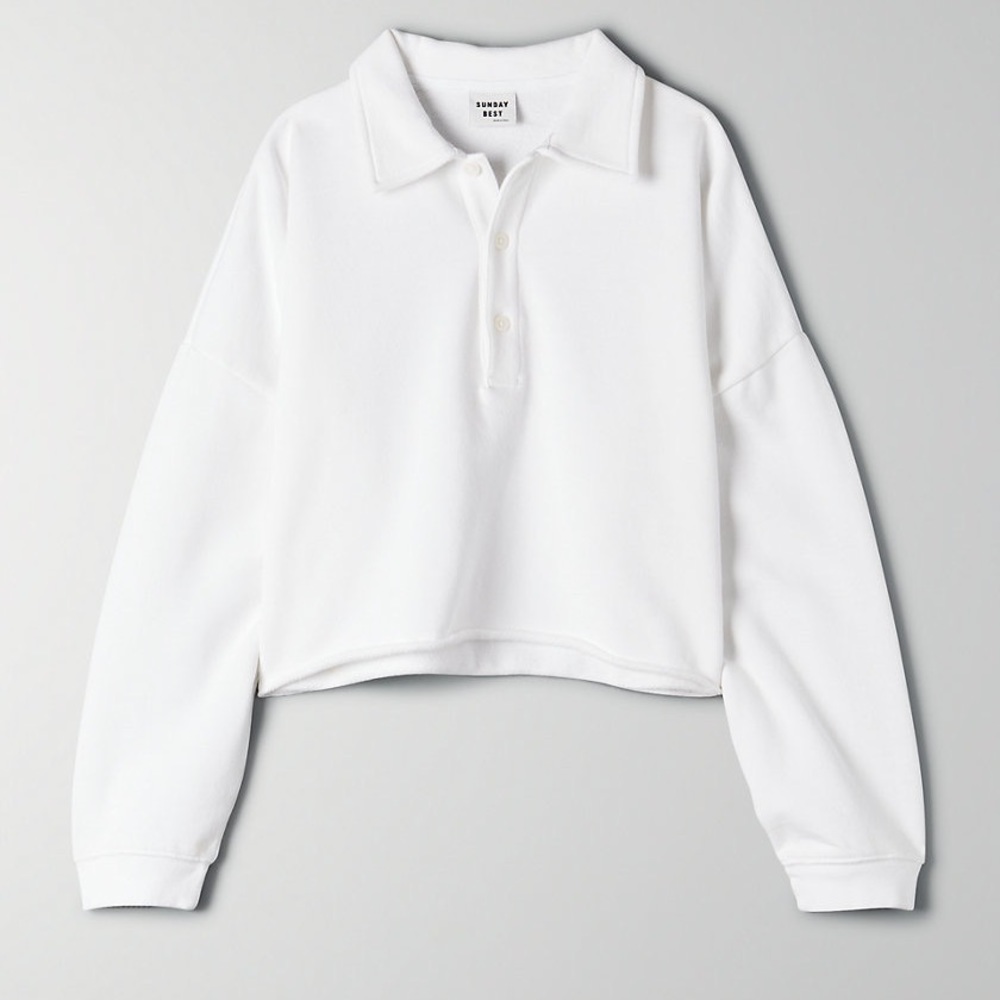 NWT Sunday Best Cropped Fleece Polo - XXS White